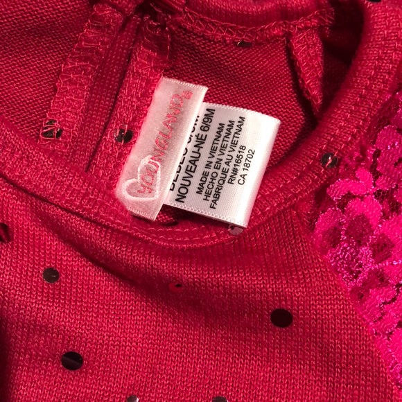 Pink long sleeve dress with silver dots & bow, 6-9 months - Picture 6 of 7